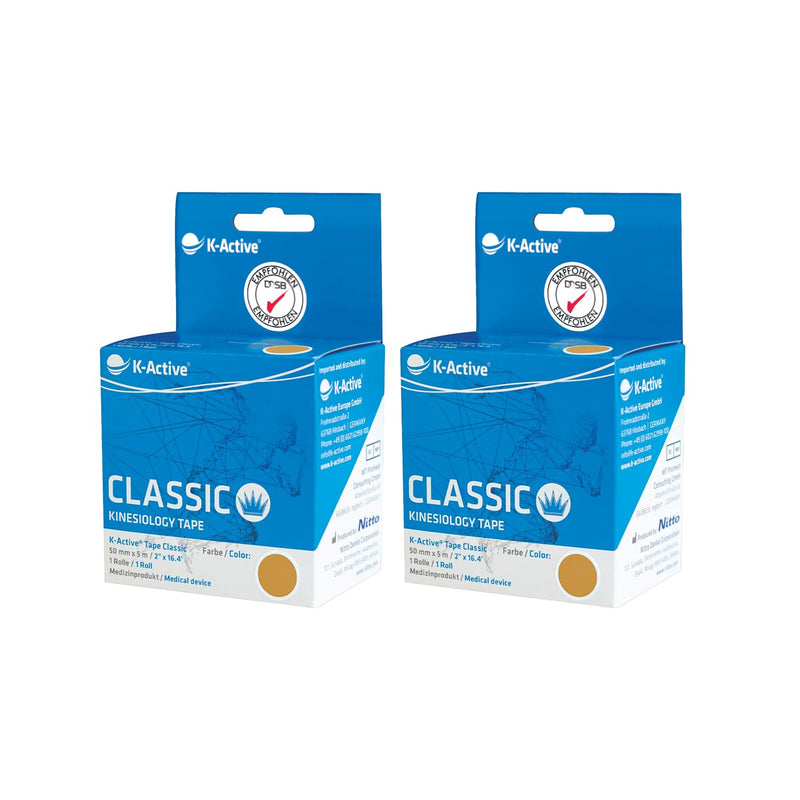 K-Active Kinesiology Tape Classic Beige, Water Repellent and Hypoallergenic, 50 mm x 5 m, 2 roll Set 2 Roll 50 mm x 5 m