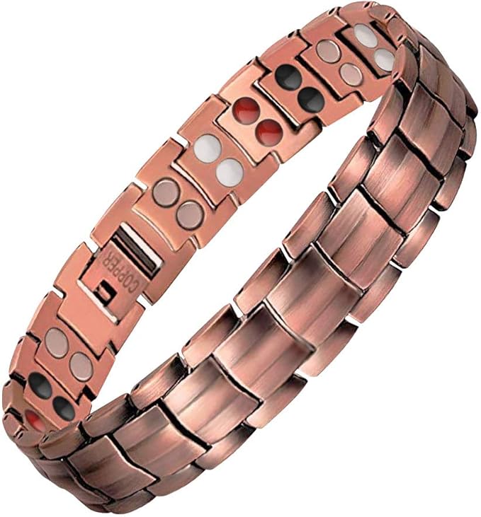 [Australia] - Rainso Mens Doule Row Pure Copper Magnetic Therapy Bracelet Pain Relief for Arthritis 3500 Gauss with Gift Box 