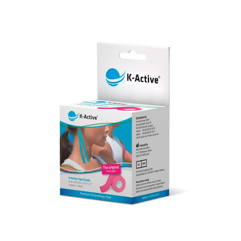K-Active Kinesiology Tape Classic Pink, Water Repellent and Hypoallergenic, 50 mm x 5 m, 1 roll Set