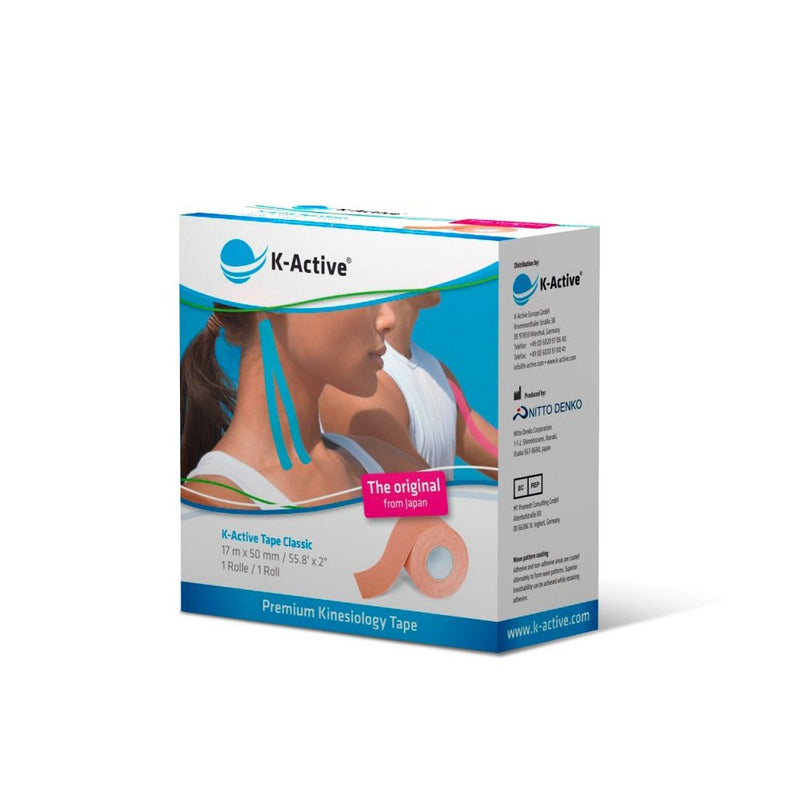 K-Active Kinesiology Tape Classic Beige, Water Repellent and Hypoallergenic, 50mm x 17 m, 1 roll Set