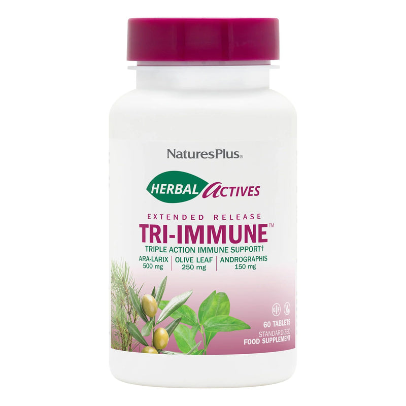 NaturesPlus Herbal Actives Tri Immune Tablets - Triple Action Immune Support with Zinc and Vitamin C, Olive Leaf, Arabinogalactans, Andrographis - Vegetarian, Gluten Free - 60 Tablets 60 count (Pack of 1)