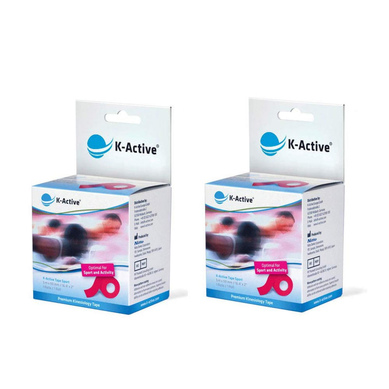 K-Active Kinesiology Tape Sport RED with Reduced Elasticity 50 mm x 5 m, 2 roll Set 2 Roll 50 mm x 5 m