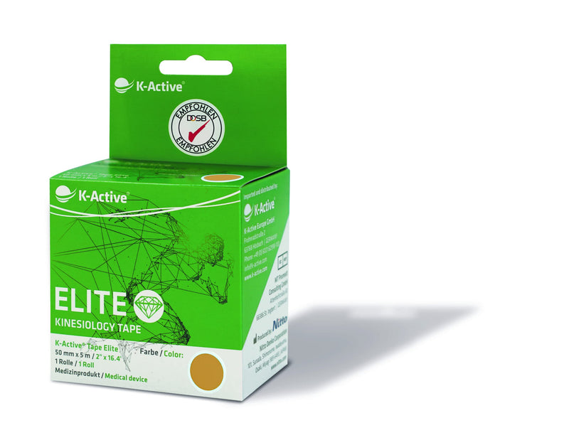 K-Active Kinesiology Tape Elite Beige with STRATAGEL®Plus Adhesive Technology, Water Repellent and Hypoallergenic, 50 mm x 5 m, 1 roll Set 1 Rolle mit 50 mm x 5 m