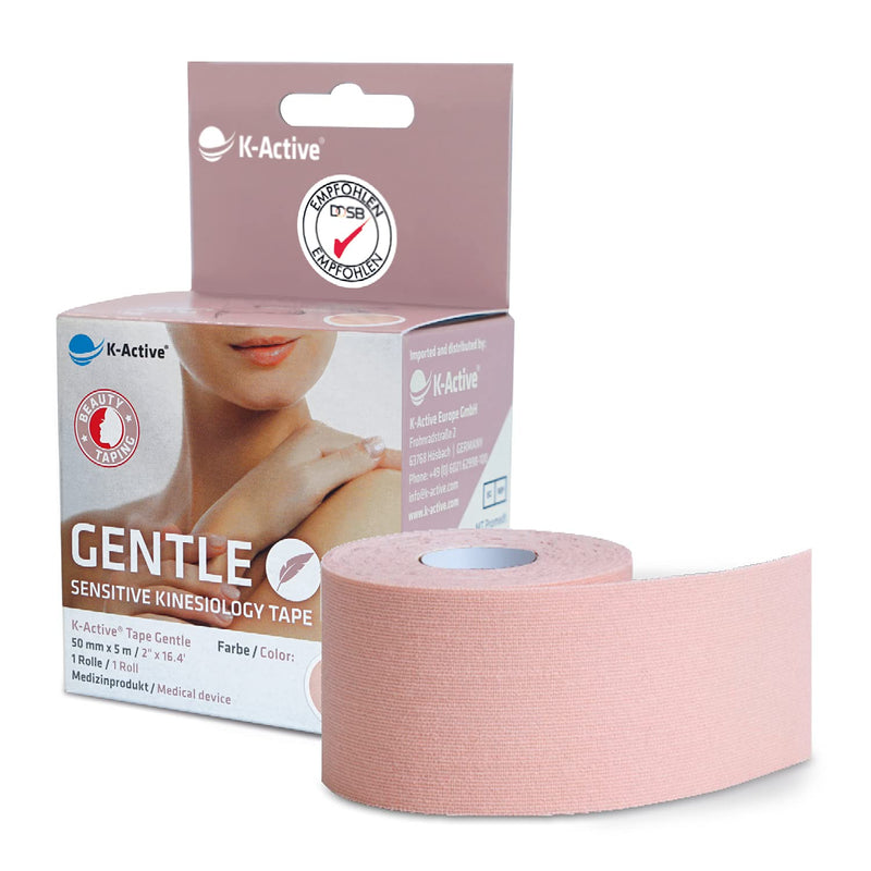 K-Active Gentle Kinesiology Tape, Extra Skin-Friendly, For Sensitive Skin & Allergy Sufferers, Sensitive Kinesiology Tape, 5 cm x 5 m, Skin K-beauty