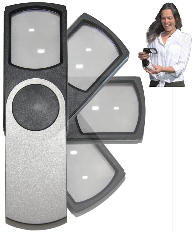 EasY Magnifier Small Reading Magnifying Glasses 3.0X with LED Light; Illuminated Square Loupe Glass ; Strong Jewellers Craft Loupe an Elderly Aids Gift Silver