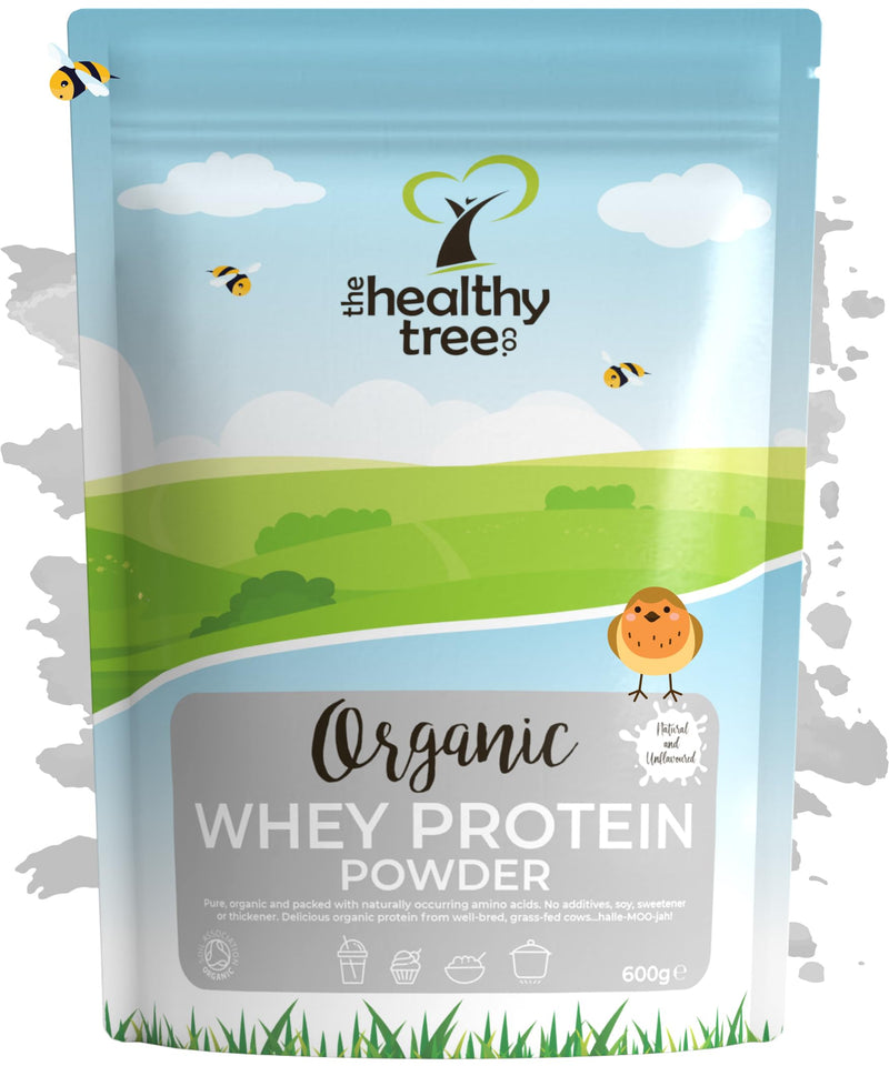 Organic Whey Protein Powder (600g) - Grass Fed Unflavoured Organic Protein Powder by TheHealthyTree Company - Low Carb Natural Protein for Muscle Growth & Recovery 600 g (Pack of 1)