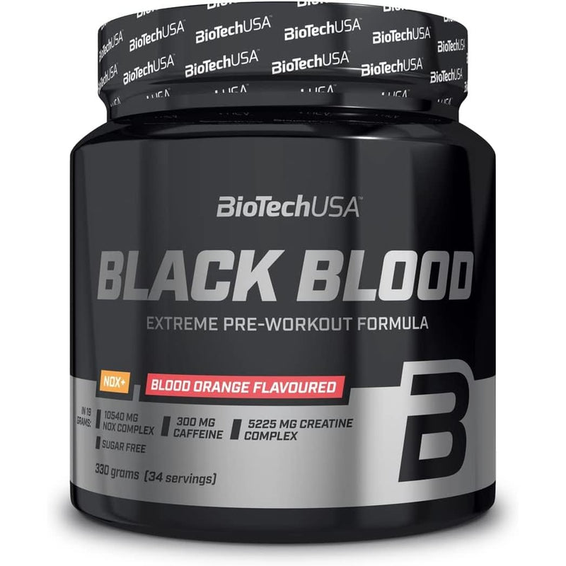 BioTechUSA Black Blood NOX+ | Pre-Workout Formula | with Caffeine, Creatine, Tyrosine | Sugar-Free | 340 g | Blood Orange 330 g (1er Pack)