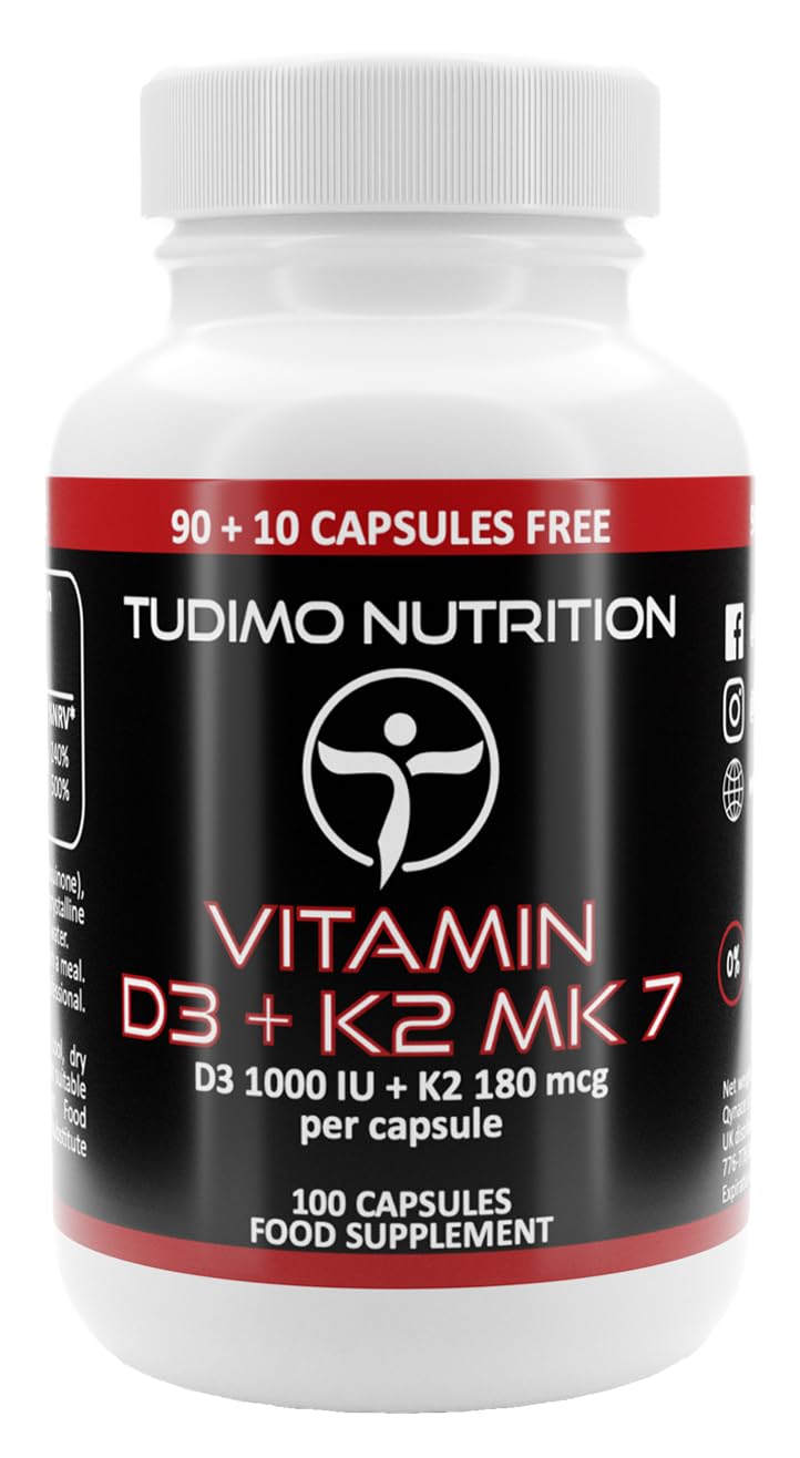 ★ Vitamin D3 K2 MK7 ★ Capsules ★ 1000 IU / 180 mcg - 100 pcs (3+ Month Supply) of Rapidly Disintegrating Capsules with Premium Quality VIT K2 as Menaquinone and VIT D3 as Cholecalciferol Powder 1 count (Pack of 100)