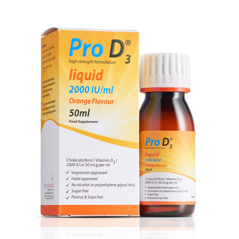 Liquid 50ml (Vitamin D3-2000 IU / 50mcg) [Alcohol Free] Vegetarian Society Approved - Gluten Free - Salt Free - Gelatin Free - SOYA Free - Peanut Free - Sugar Free - Halal - Kosher