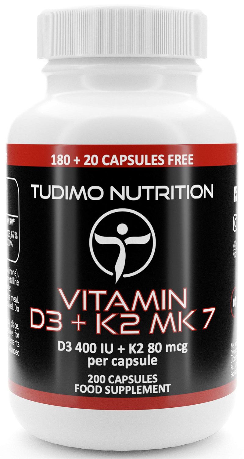 ★ Vitamin D3 K2 MK7 ★ Capsules ★ 400 IU/80 mcg - 200 pcs (6+ Month Supply) of Rapidly Disintegrating Capsules with Premium Quality VIT K2 as Menaquinone and VIT D3 as Cholecalciferol Powder 1 count (Pack of 200)