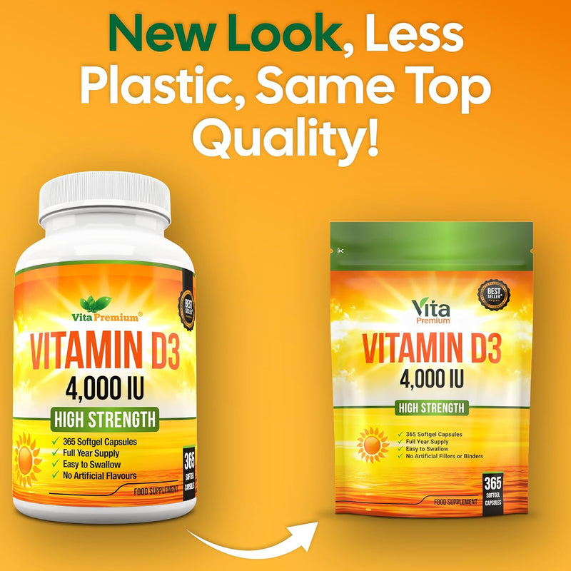 [Australia] - Vitamin D 4,000 IU, Maximum Strength Vitamin D3 Supplement, 365 Easy to Swallow Softgels - Full Year Supply 