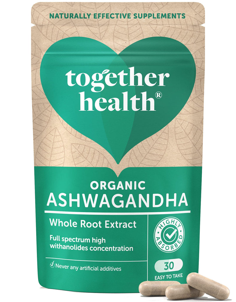 Ashwagandha – Together Health – 100% Organic Certified Ashwagandha Roots – High Concentration, Full Spectrum Extract – Vegan Friendly – Made in The UK – 90 Vegecaps - Pack of 3 Unflavoured 30 count (Pack of 3)