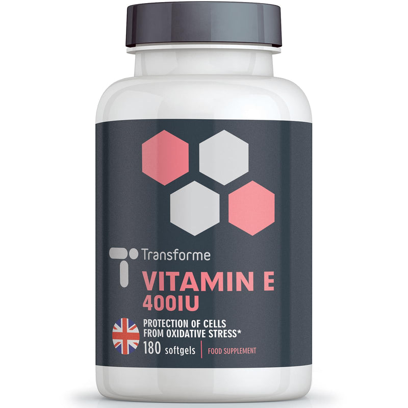 Transforme Vitamin E Capsules 400iu, 180 High Absorption Softgels for Skin, Eyes & Immune System, 6 Month Supply, Gluten Free, UK