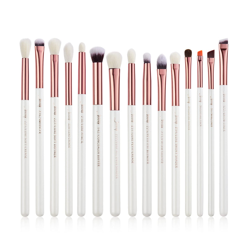 Jessup Eye Brushes 15Pcs Professional Makeup Brushes Make up Brush Set Cosmetics Tools Eye Liner Shader Wood Handle Natural-synthetic Hair,T217 White/Rose Golden