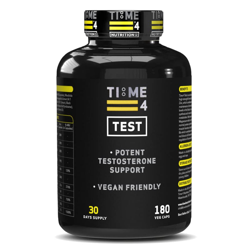 Time 4 Test – Testosterone Booster for Men, High Strength Testosterone Support, Vegan Testosterone Boosters Supplements, Build Lean Muscle, Burn Fat, Libido Booster – 180 Capsules, 30 Days Supply