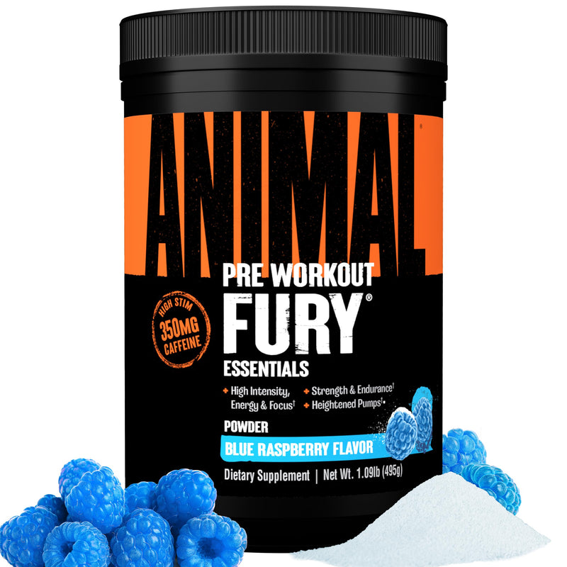 ANIMAL Fury Pre Workout Blue Raspberry – Training Booster with BCAA, beta-Alanine, citrulline & 350 mg Caffeine – Sugar-Free pre-Workout Powder – for Focus, Pump & Energy – 30 Servings