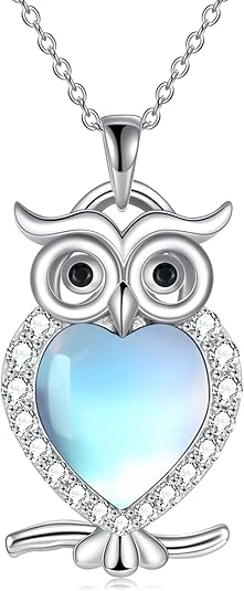 [Australia] - Ouran Owl Necklace for Women, Charm Pendant Necklace for Girls Long Chain Layer Necklace Rose Gold and Silver Necklace with CZ Crystal Silver Plated Owl 