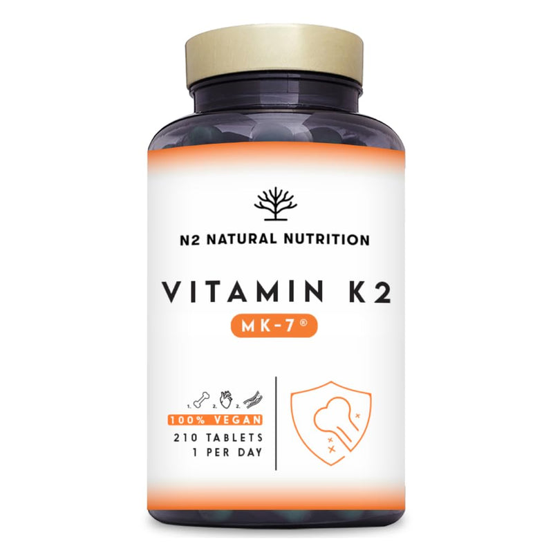Natural Vitamin K2 Mk7 Capsules, High Concentration 200µg. for Hear, Brain and Bones. 120 Vegetable Capsules. UK Vegan Certified. N2 Natural Nutrition