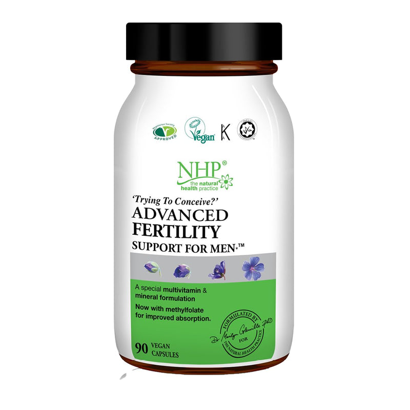 NHP Advanced Fertility Support for Men – Vegan Supplement - Zinc, Selenium, CoQ10, L-Carnitine, L-Arginine, Methylfolate & Vitamin D3 to Support Sperm Health, Motility & Conception – 90 Capsules