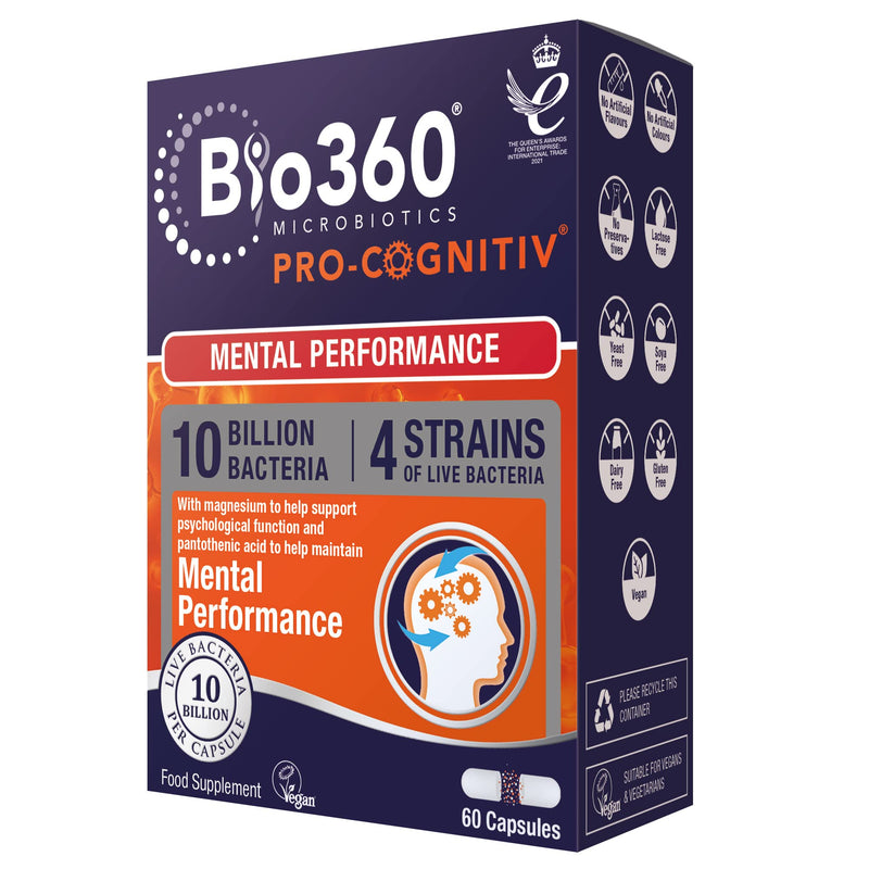 Natures Aid Bio360 Pro-Cognitiv Probiotic 10 Billion Live Bacteria CFU - Supports Brain Health and Mental Performance - High Strength - Vegan, Gluten Free, Non-GMO - 60 Capsules Pro-Cognitiv 60 Capsules