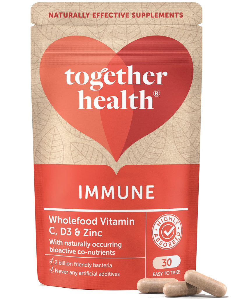 Immune Support Supplement – Together Health – Whole Food Nutrients – Vitamin C, Zinc, Selenium & Live Bacteria – Vegan Friendly – Made in The UK – 30 Vegecaps 1 count (Pack of 30)