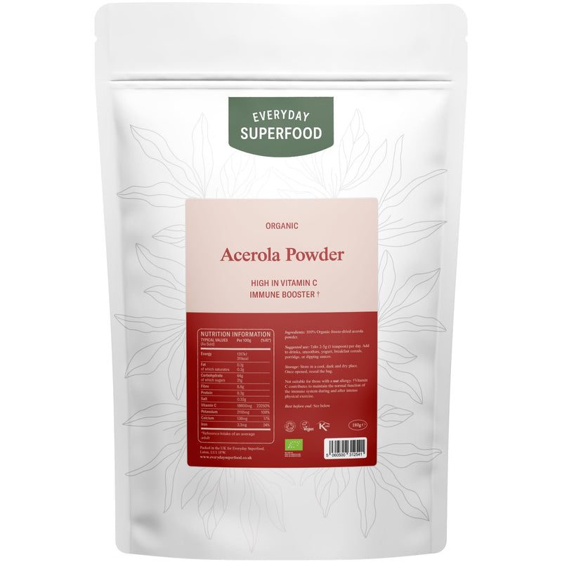 Organic Acerola Cherry Powder 180g Freeze Dried Everyday Superfood Pure Acerola Powder Rich in Vitamin C Certified Organic Vegan & Kosher 180.0 grams