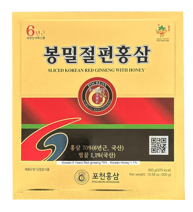 Pocheon 300g, 6Years Sliced Korean Panax Red Ginseng Root with Honey, Natural Immune Support