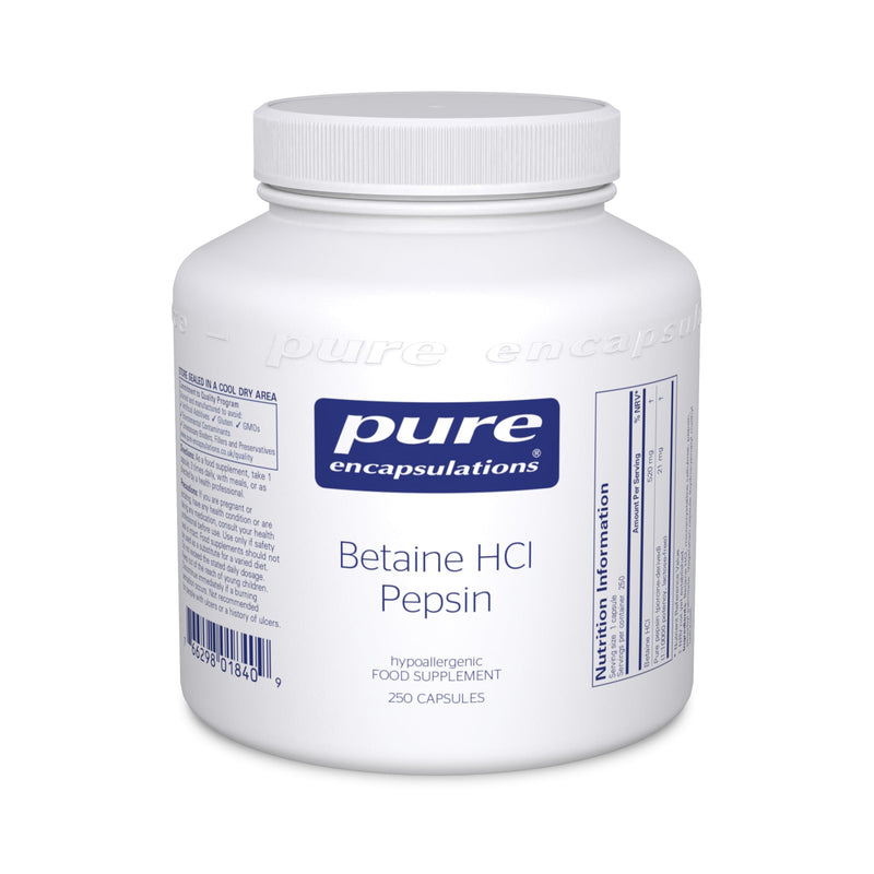 Pure Encapsulations Betaine HCl Pepsin - Acidic Betaine with Protein-Digesting Enzyme, 250 Capsules