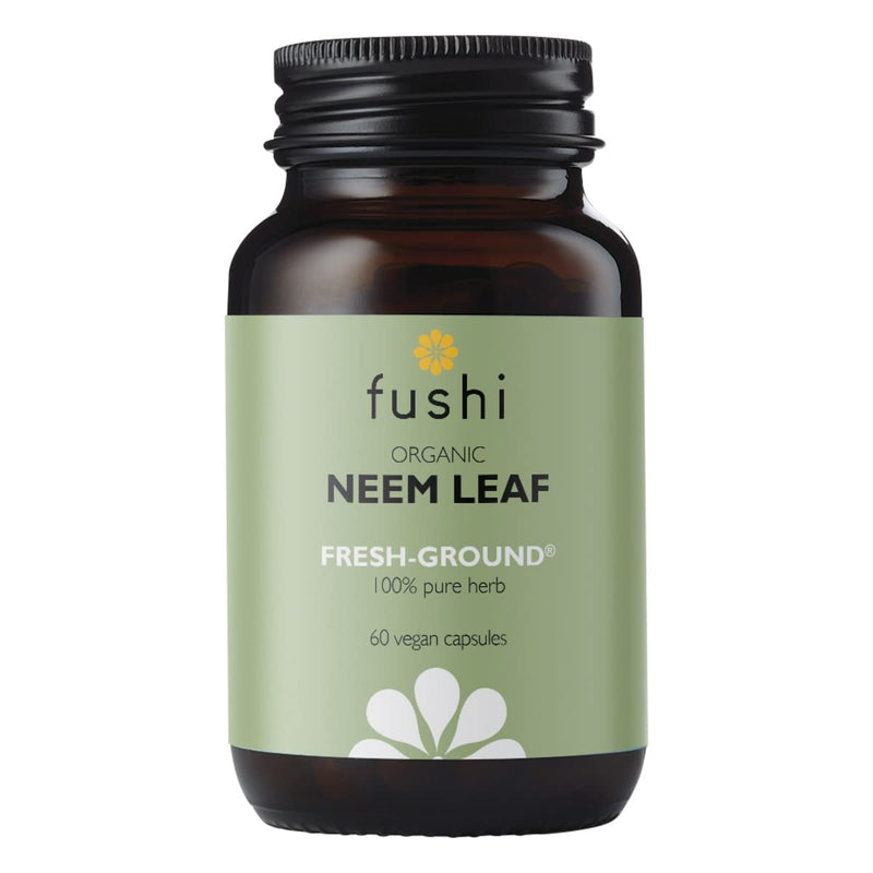 Fushi Organic Neem Leaf (Azadirachta indica) Capsules, 60 Caps | Fresh-Ground & Wholefood | Detoxifying properties | Ethical & Vegan | Made in the UK