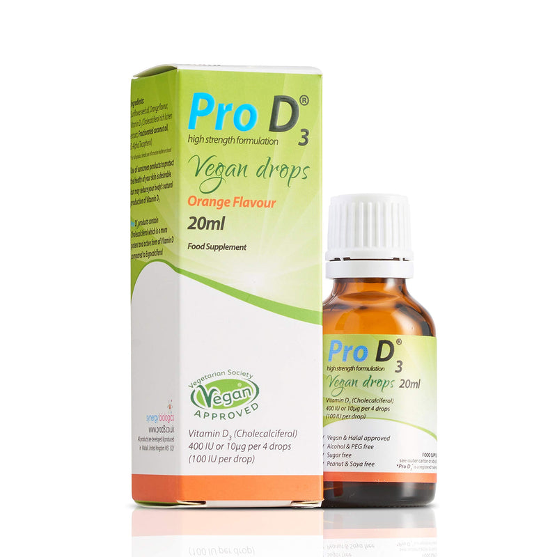 Vegan Drops 20ml (Vitamin D3-400 IU per 4 Drops) | Vegan Vitamin D3 | Made in the UK | Free from Alcohol, Crustaceans, Dairy, Gelatine, Gluten, Milk, Nut, Peanut, Sugar, SOYA