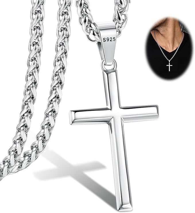 [Australia] - Sterling Silver Cross Necklace - on Silver Chain - Size: 27mm x 16mm x 1.2mm thick - 8156 45.0 Centimetres 