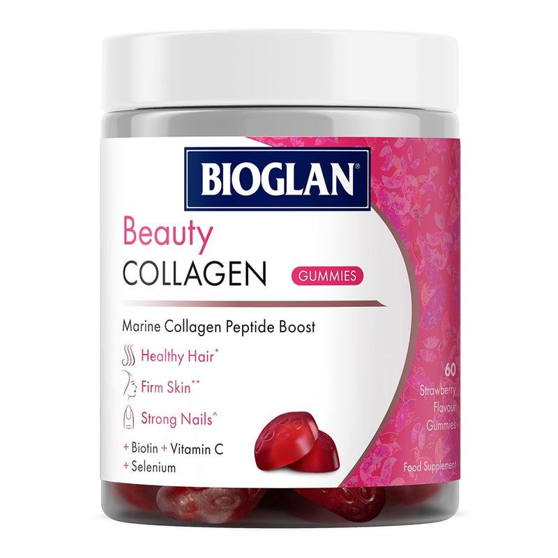 Bioglan Collagen Gummies | 1000mg | Hydrolysed Marine Collagen | Biotin | Selenium & Vitamin C | Strawberry Flavoured | 60 Gummies Single