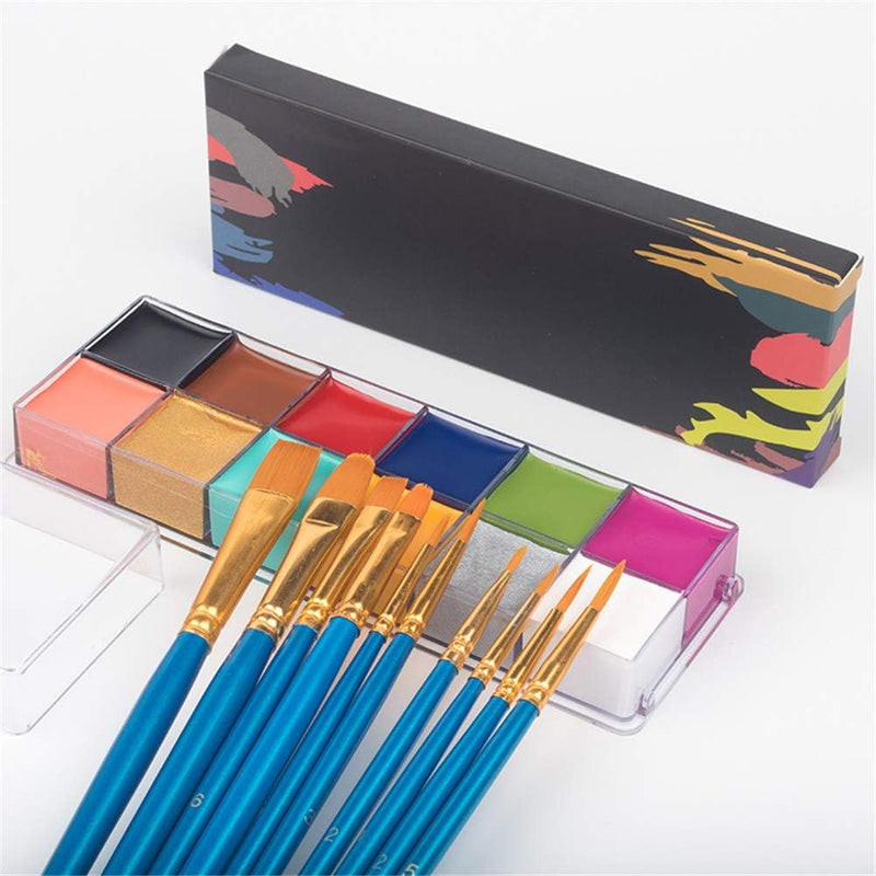 [Australia] - CCbeauty Professional Face Paint Oil for Adult 12 Colors Halloween Body Art Party Fancy Make Up with 6 Wooden Brushes,Deep Deep color + Brushes 