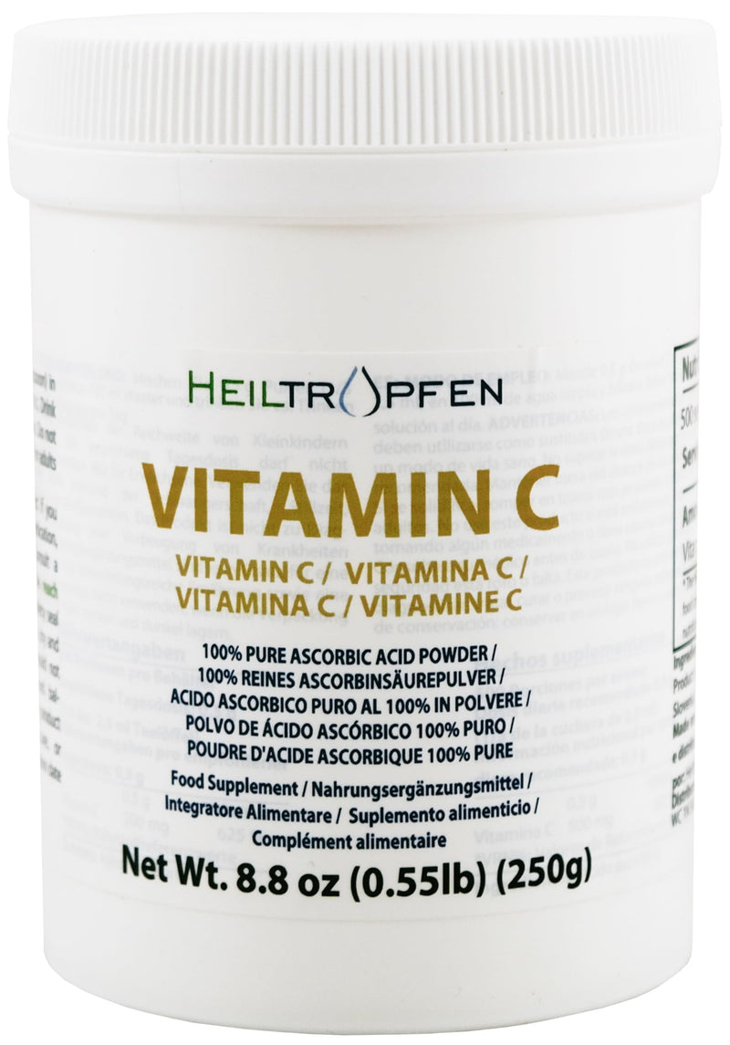 Pure Ascorbic Acid fine crystalline Powder | 0.55 lb - 250 g | Vitamin C | Pharma Ingredients (Ph. EUR, USP, BP) | Third-Party Tested | Heiltropfen®