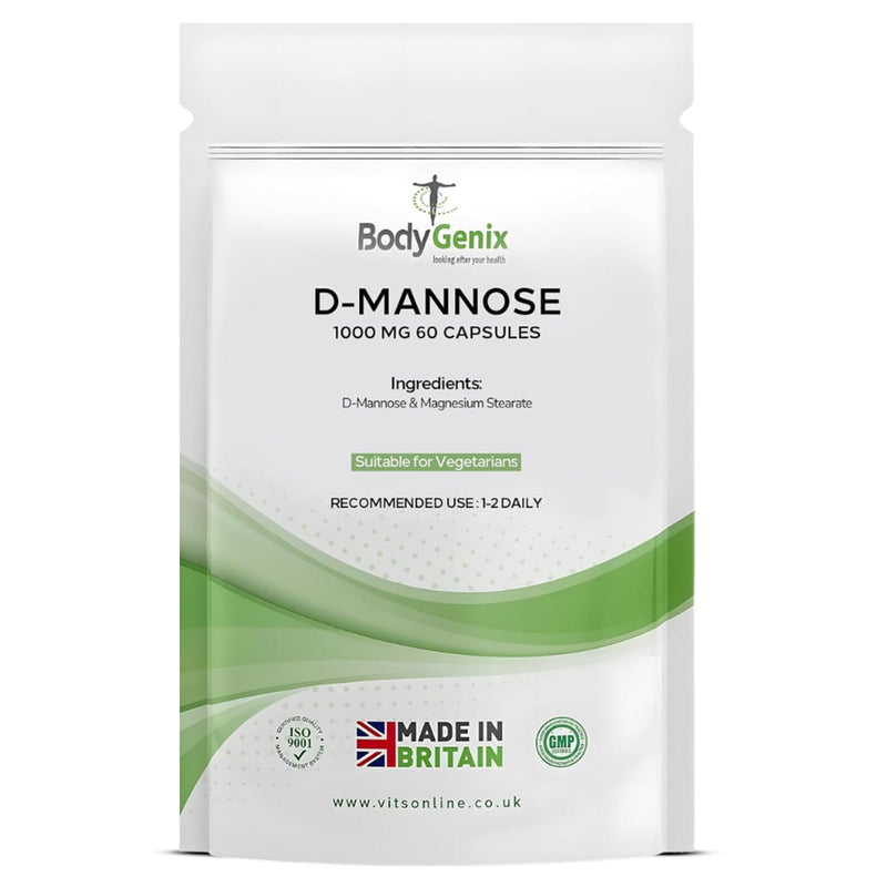 Bodygenix D-Mannose 1000mg Capsules High Strength UTI Treatment Immune System Support Vegan Food Supplement - 60 Capsules 2 Month Supply 60 count (Pack of 1)