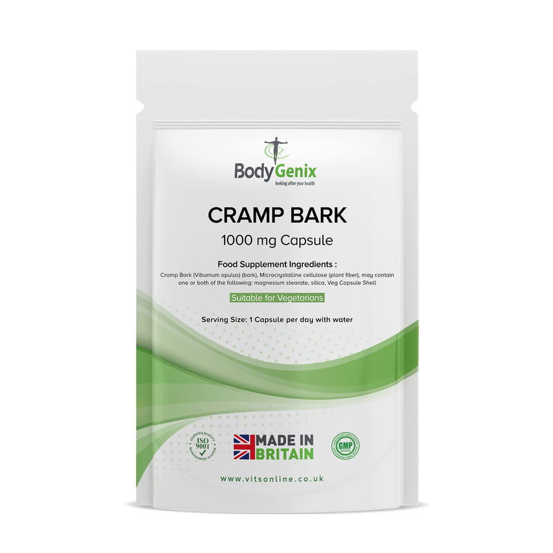 Bodygenix Cramp Bark Capsules - 1000mg Natural Relief Supplement for Menstrual Leg Cramps Supports PMS Healthy Muscles - 120 Capsules, 4 Month Supply