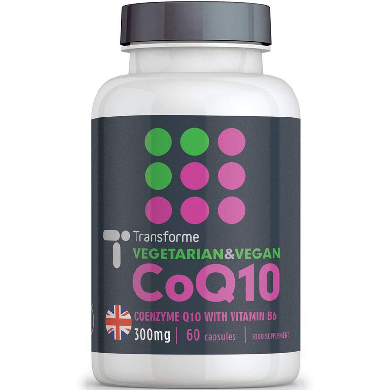 CoQ10 300mg with Vitamin B6 | 60 CoEnzyme Q10 Naturally Fermented Capsules | Vegetarian & Vegan | Natural Ingredients | Dairy & Gluten Free | Made in The UK by Transforme