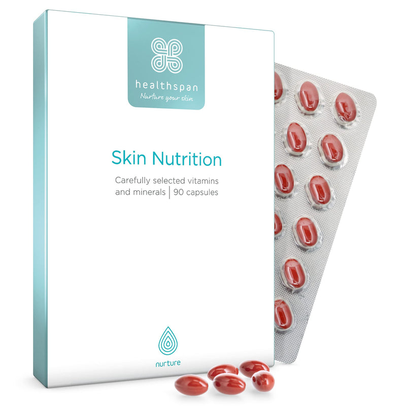 Healthspan Skin Nutrition (45 Days Supply) | Essential Nutritional Support for Healthy, Beautiful Skin Everyday | Added Vitamins & Minerals | Includes Blackcurrant Seed Oil, Grapeseed Oil & Omega 3