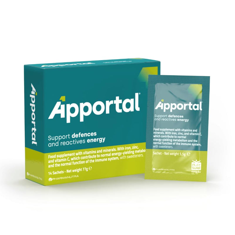 Reduce Tiredness & Fatigue, Tonic Energetic, Food Supplement, Antioxidants, 19 Nutrients, Iron, VIT. C, D, B3, E, Magnesium, 14 Sachets, During Recovery or After Seasonal Illness, Apportal