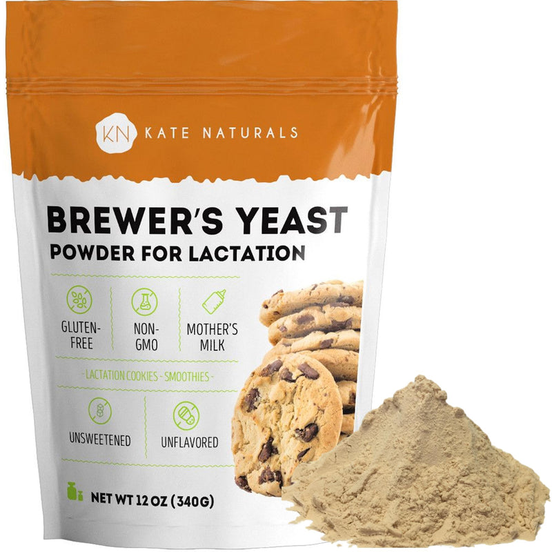 Kate Naturals Brewers Yeast Powder for Lactation Support & Nursing Moms. Debittered Brewer's Yeast for Lactation Cookies (12oz, Gluten Free, Non-GMO)