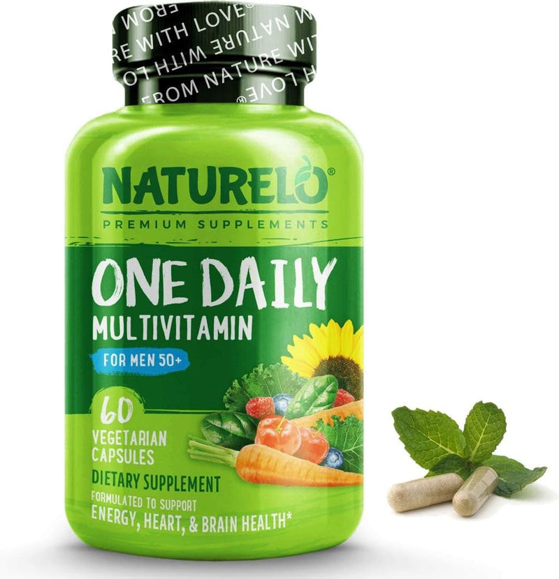 Men’s 50+ Multivitamin Easy One a Day | 60 Vegan Capsules (2 Month Supply) | 29 Essential Vitamins, Minerals & Fruit & Veg Extracts, for Men’s Health and Vitality | NATURELO 60 count (Pack of 1)