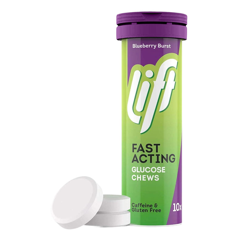 Lift | Fast-Acting Glucose Chewable Energy Tablets | Blueberry | 12 Pack of 10-Tablet Tubes 10 count (Pack of 12)
