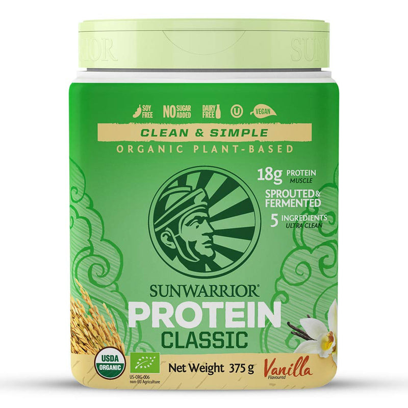 Sunwarrior Brown Rice Protein Powder with Bcaa & Amino Acids Raw Rice Protein Shake Gluten Free Low Carb Dairy Free | Plant Based Classic Sprouted Brown Rice Protein Powder Vanilla 375g