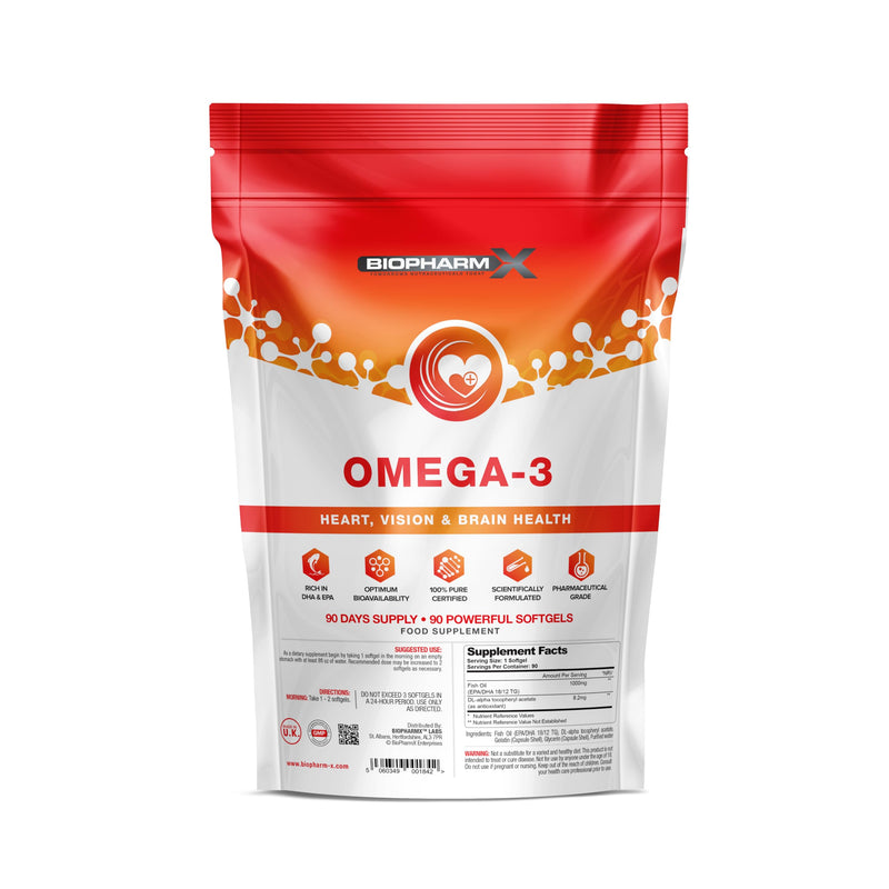 Omega 3 Fish Oil Capsules - Heart & Cardiovascular Health Support (1000mg Fish Oil with EPA & DHA / 90 Softgels)