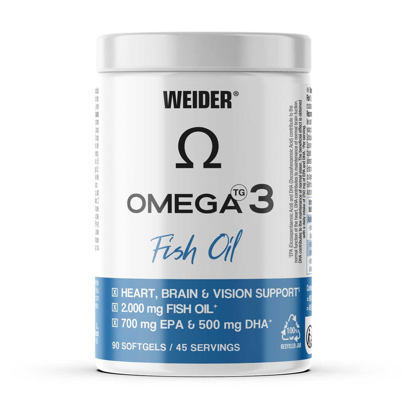 Weider Omega 3 (90 Softgels) with Fatty Acids EPA and DHA, Vitamin E, Support the Normal Functioning of the Heart, Brain and Vision Fish 90 softgels