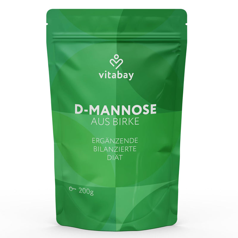 Vitabay D-Mannose Powder from Birch – 200 g – 100% Pure Powder No Additives – Natural Birch Extract – Vegan & Lab Tested in Germany – Approx. 3 Month Supply