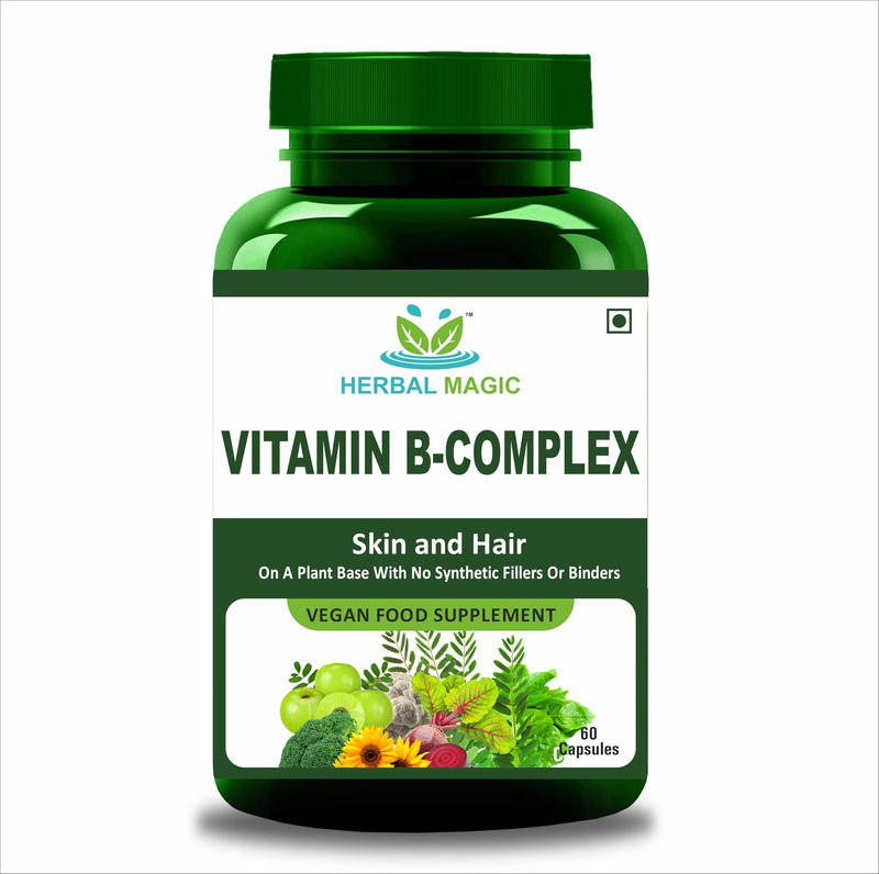 Herbal Magic's Pure & Natural Blend -Vitamin B-Complex 60 Veg Capsules - Made from 14 Different Fruits, Vegetables & Herbs UKAS LAB Tested in UK No Fillers/Colors/Preservatives/maltodextrin
