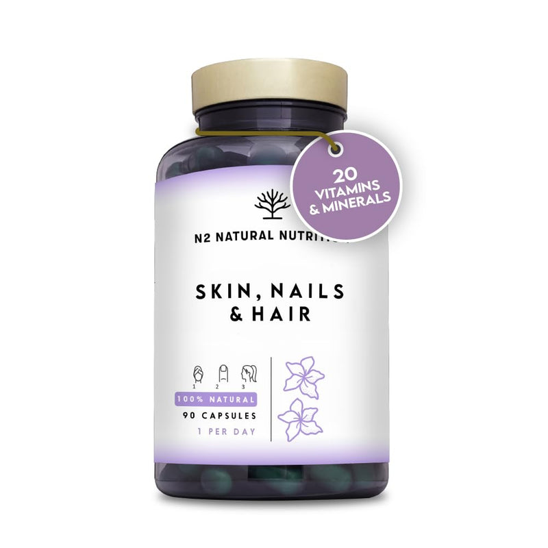 Hair Skin and Nails Supplement Biotin Hair Growth Nails Beard and Skin Care. Vitamins and Minerals for Women and Men. Fight Hair Loss 90 Capsules High Strength. N2 Natural Nutrition Biotin Skin and Nails