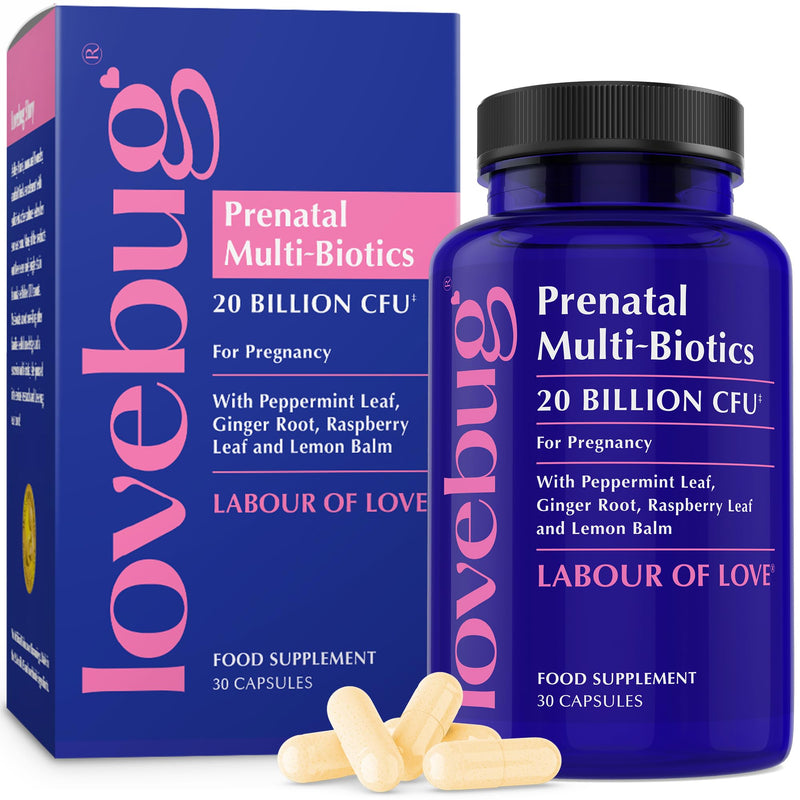 Lovebug Prenatal Multi-Biotics 20 Billion CFU with Peppermint, Ginger Root, Raspberry Leaf & Lemon Balm 30 Count