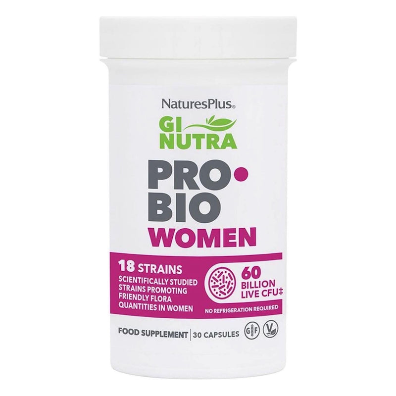 NaturesPlus GI Nutra Pro Bio Women - 18 Science Backed Strains for Women Flora with Cranberries and Prebiotics - One a Day, Vegan, Gluten Free - 30 Capsules
